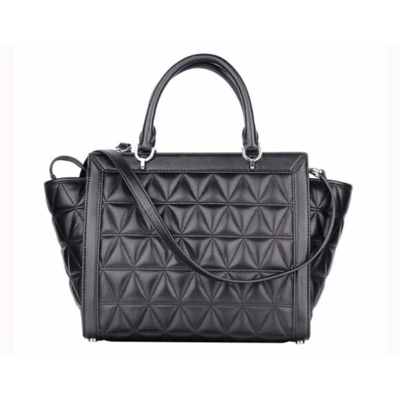 Michael Kors Vivianne Black Quilted Leather Large Top Zip Satchel Bag - Picture 4 of 8